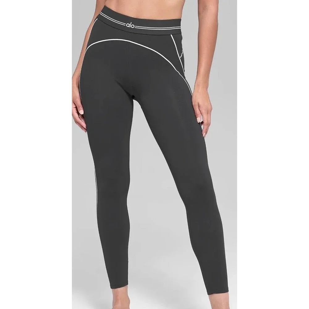 Alo Yoga Airbrush High-Waist Heart Throb Legging Anthracite White XS New W/ Tags